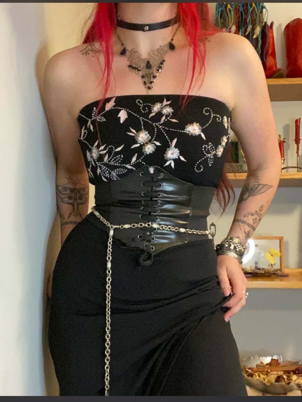 90’s Vintage Prom Whimsygoth Fairycore Coquette Strapless Beaded Gown